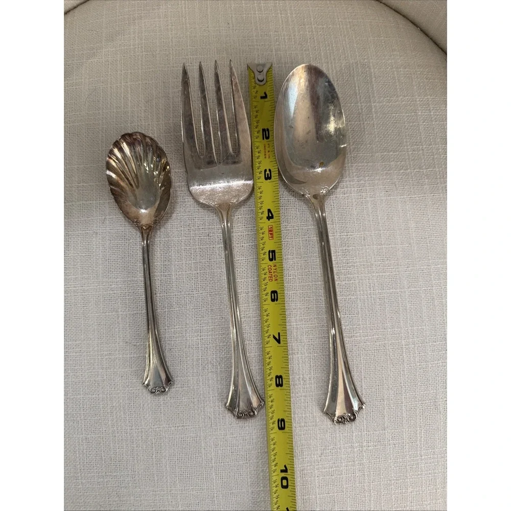 Reed & Barton Silverplate French Chippendale Serving Spoon & Fork & Scalloped Sp